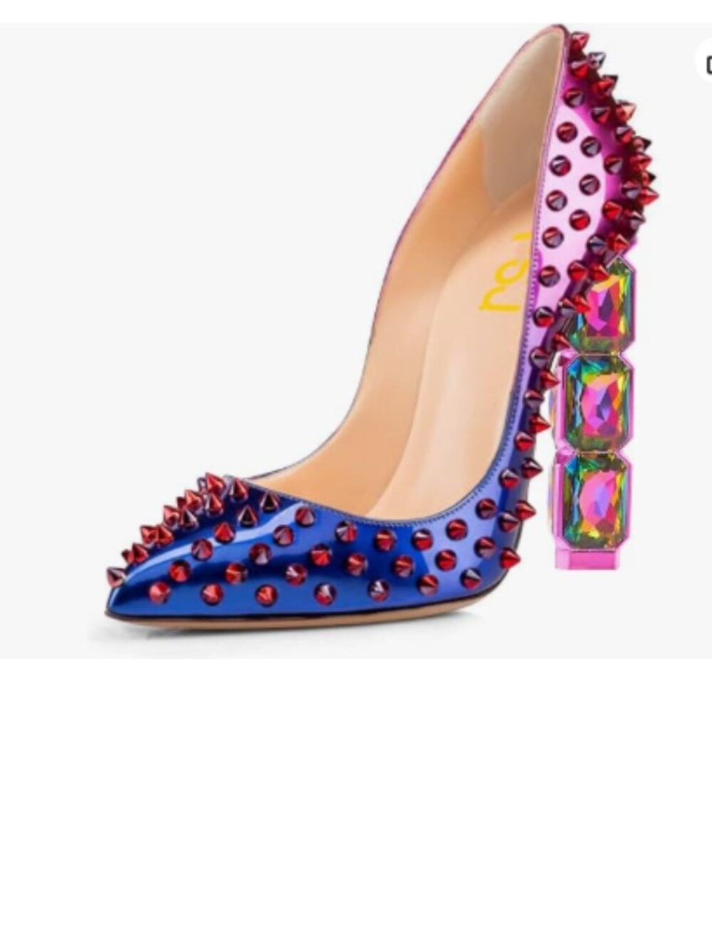 FSJ Blue Purple Jeweled High Heel Pointed Toe Pump Slip On Sparkling Heel Shoes